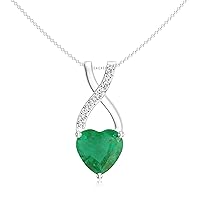 Natural Emerald Infinity Heart Pendant Necklace with Diamond for Women in Sterling Silver / 14K Solid Gold/Platinum