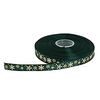 Gold Printing Snowflake Grosgrain Ribbon 25 Yard Each Roll 100% Polyester Woven Edge (3/8