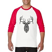 Blue Tees Deer Elk Antlers Henna Shoot Hunting People Couples Gifts Unisex Raglan Baseball T-Shirt Small White Red