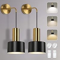 Set of 2 Battery Operated Wall Lights with Remote, Black Modern Dimmable Sconce Wall Lighting Indoor, 3000K/4000K/6000K Industrial Led Wall Lamp Fixtures for Bedroom Living Room Hallway Corridor Porch