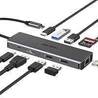 USB C Hub, Yeolibo USB C Adapter, 10 in1 Multiport Adapter Dongle 1000M RJ45 Ethernet, 4K HDMI, USB 3.0 Ports, 100W PD Charging Port, Compatible for MacBook Pro, Chromebook, XPS and USB C Laptop