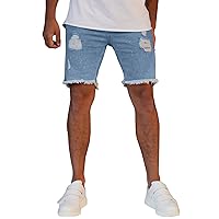 Mens Jean Shorts Distressed Ripped Denim Shorts Summer Casual Classic Straight Short Jeans Drawstring Short Jeans