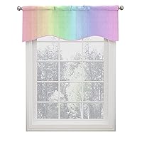 Rainbow Scalloped Valances - 36 by 18 Inch, Cute Pastel Colorful Rainbow Spectrum Strip Seamless Pattern, Thermal Insulated Rod Pocket Short Curtain Valance for Kitchen, Multicolor