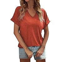 Size Open Solid Basic V Neck Short Sleeved T Shirt Loose Pullover Top Sports T Shirt for Women