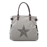 FoxLady Bags Womens Stylish Roomy Large With Sparkling Star Stones Canvas Shoulder Handbag Shopper Bag