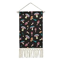 Magic Mushrooms Pattern Personalized Wall Art Poster Hanging Picture for Home Decor Cotton Linen with Tassel