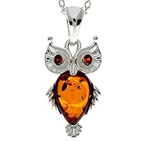 Genuine Teardrop Baltic Amber & Sterling Silver Modern Owl Pendant without Chain - GL2023