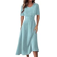Women's Long Casual Dresses Short Sleeve Maxi Dresse V-Neck Silm Fit A-Line Casual Dresses 2024