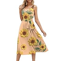 My Orders Dresses for Women 2024 Trendy Summer Beach Cotton Sleeveless Tank Dress Wrap Knot Dressy Casual Sundress with Pocket Sales Today Clearance(3-Orange,XX-Large)
