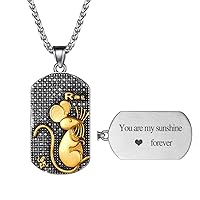 FindChic Mens Dog Tag Antiqued Finish Chinese Zodiac Sign Necklaces Stainless Steel 18K Gold Plated Kanji Pendants Customized Jewelry Birthday Gift