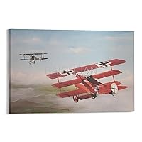 World War I Raids on The Western Front, German Triplane Biplane Red Baron Wall Poster 5 Canvas Painting Posters And Prints Wall Art Pictures for Living Room Bedroom Decor 18x12inch(45x30cm) Frame-sty