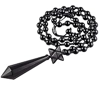 TUMBEELLUWA Healing Crystal Point Pendant Necklace with Beads Chain Adjustable, Merkaba Pendulum Dowsing Chakra Pendant