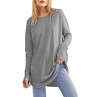 Women's Tops Spring Classic Long Sleeve T Shirts for Women Work Oversized Plain Soft T-Shirts Round Neck Loose Shirts Female Gray Womens Shirts Dressy Casual Blouses for Women Medium