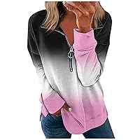 Womens Fashion Gradient Sweatshirts Long Sleeve 1/4 Zip Pullover Casual Loose Fit Top Fall Teen Girl Outfits