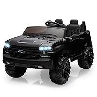 Kids Electric Ride on Car 2-Seater Truck, 24V Battery Powered SUV Licensed Chevrolet with Parent Remote Control, 4 Spring Suspension, Storage, Music, Lights, Double Open Doors for Boys Girls, Black