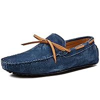Mens Rubber Sole Moccasins Lace-up Knot Suede Driving Loafers Walking Shoes