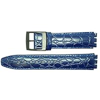 New 17mm (20mm) Sized Genuine Leather Croco Grain Replacement Strap for Swatch® Watch - Blue.