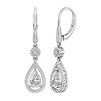 Dazzlingrock Collection 925 Sterling Silver Teardrop Lever Back Earrings for Her with 2.18 cttw, (1.80 CT Pear) & (0.38 CT Round) Lab Grown White Diamond or Cubic Zirconia