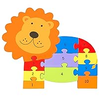 Lion Number Puzzle - 11 Piece Wooden Animal Shaped Puzzle, Learn Numbers 1-10, Colorful Educational Toy, Toddlers & Kids Age 1+