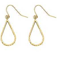 14K Yellow Gold Oval Hoop Hanging Lever back Earrings