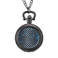 Metallic Shining Fish Scale Personalized Pocket Watch Vintage Numerals Scale Quartz Watches Pendant Necklace with Chain