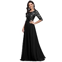 Ever-Pretty Women's Elegant A Line Crew Neck Half Sleeve Sequin Maxi Evening Dress 00683