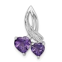 925 Sterling Silver Polished Prong set Open back Rhodium Plated Diamond Amethyst Double Love Heart Pendant Necklace Measures 18x11mm Wide Jewelry for Women