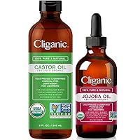 Cliganic Carrier Oils Duo: Organic Jojoba Oil and Organic Castor Oil