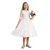 YiZYiF Kids Girl Flower Embroidery Lace Dress Half Sleeve Mesh Tutu Princess Prom Formal Bridesmaid Wedding Dresses