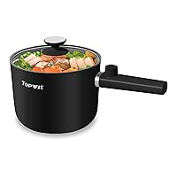 Topwit Hot Pot Electric, 1.5L Ramen Cooker, Portable Non-Stick Frying Pan, Electric Pot for Pasta, Steak, BPA Free, Electric Cooker with Dual Power Control, Over-Heating & Boil Dry Protection, Black