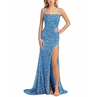 Sequin Prom Dresses Long with Slit for Women Evening Party Sexy Mermaid Formal Wear Wedding Guest Dresses