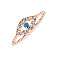 Bling Jewelry Minimalist 14K Rose Gold Plated .925 Sterling Silver Midi Knuckle 1MM Band Stackable Delicate CZ Halo Evil Eye Ring For Women Teen