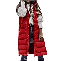 Women'S Long Quilted Vest Sleeveless Maxi Length Puffer Vest Zipper & Button Up Casual Down Coat Winter Outerwear