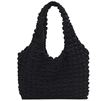 Puffer Tote Bag for Women Large Capacity Cloud Quilted Bag Minimalist Type Lightweight Padded Handbag for Ladies Girls Travel Shopping Work Black Puffer Tote Bag