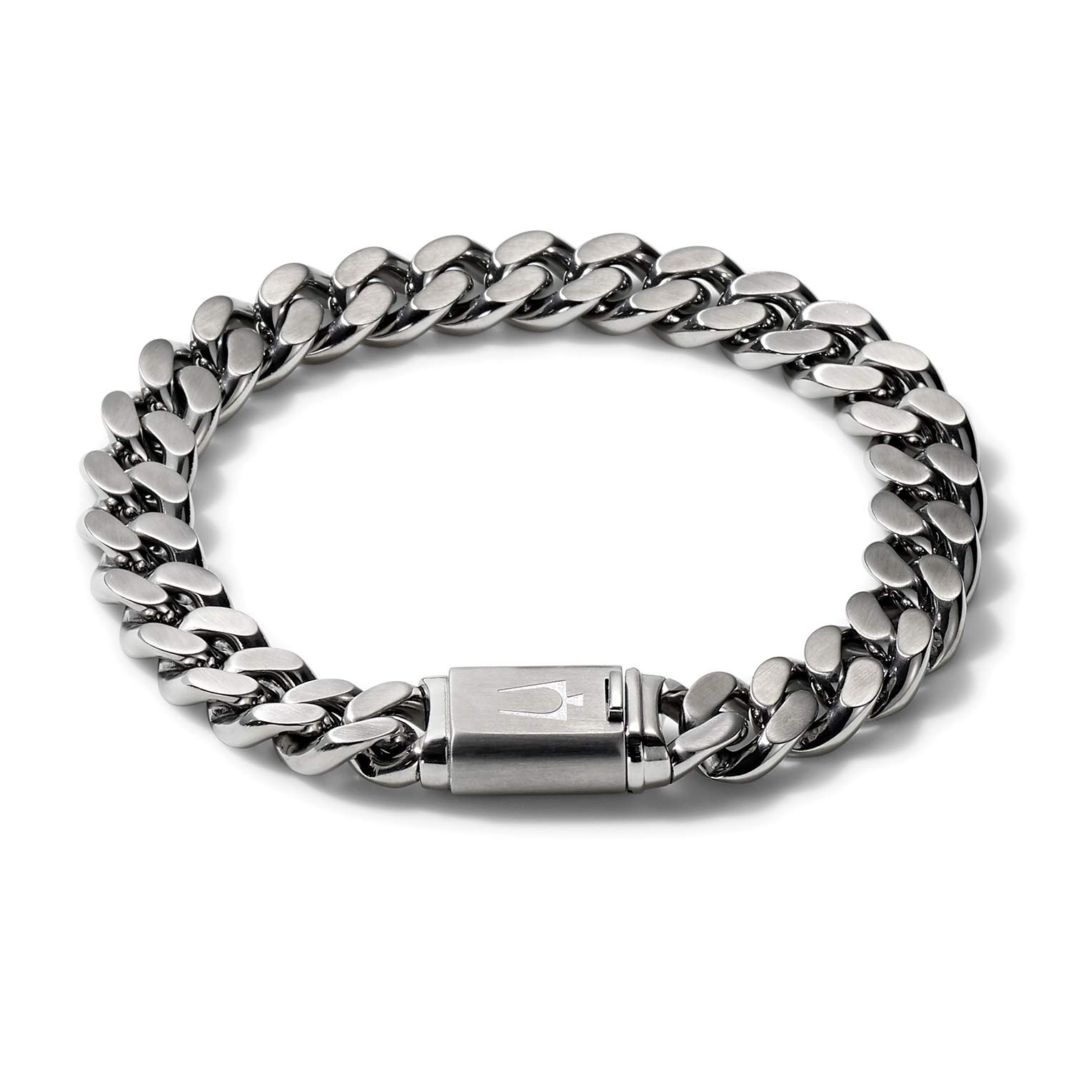 Bulova Jewelry Men's Classic Stainless Steel Chain Link Bracelet with Clasp Closure