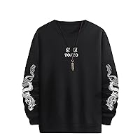 WDIRARA Men's Dragon Letter Graphic Print Sweatshirt Long Sleeve Round Neck Tops Casual Pullovers