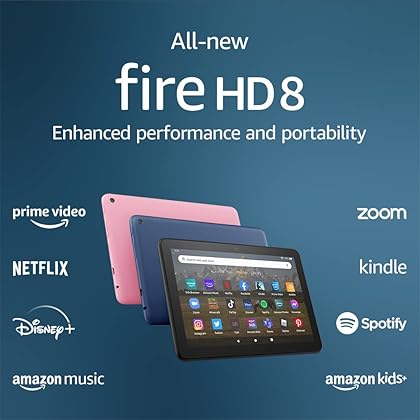 Amazon Fire HD 8 tablet, 8” HD Display, 32 GB, 30% faster processor, designed for portable entertainment, (2022 release), Black