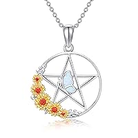 SLIACETE Pentagram Necklace for Women Girls 925 Sterling Silver Sunflower and Opal Butterfly Pentagram Pendant Necklace Pentagram Jewelry Gifts