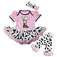 Petitebella Cowgirl Boot and Hat Pink Bodysuit Cow Baby Dress Leg Warmer Nb-18m