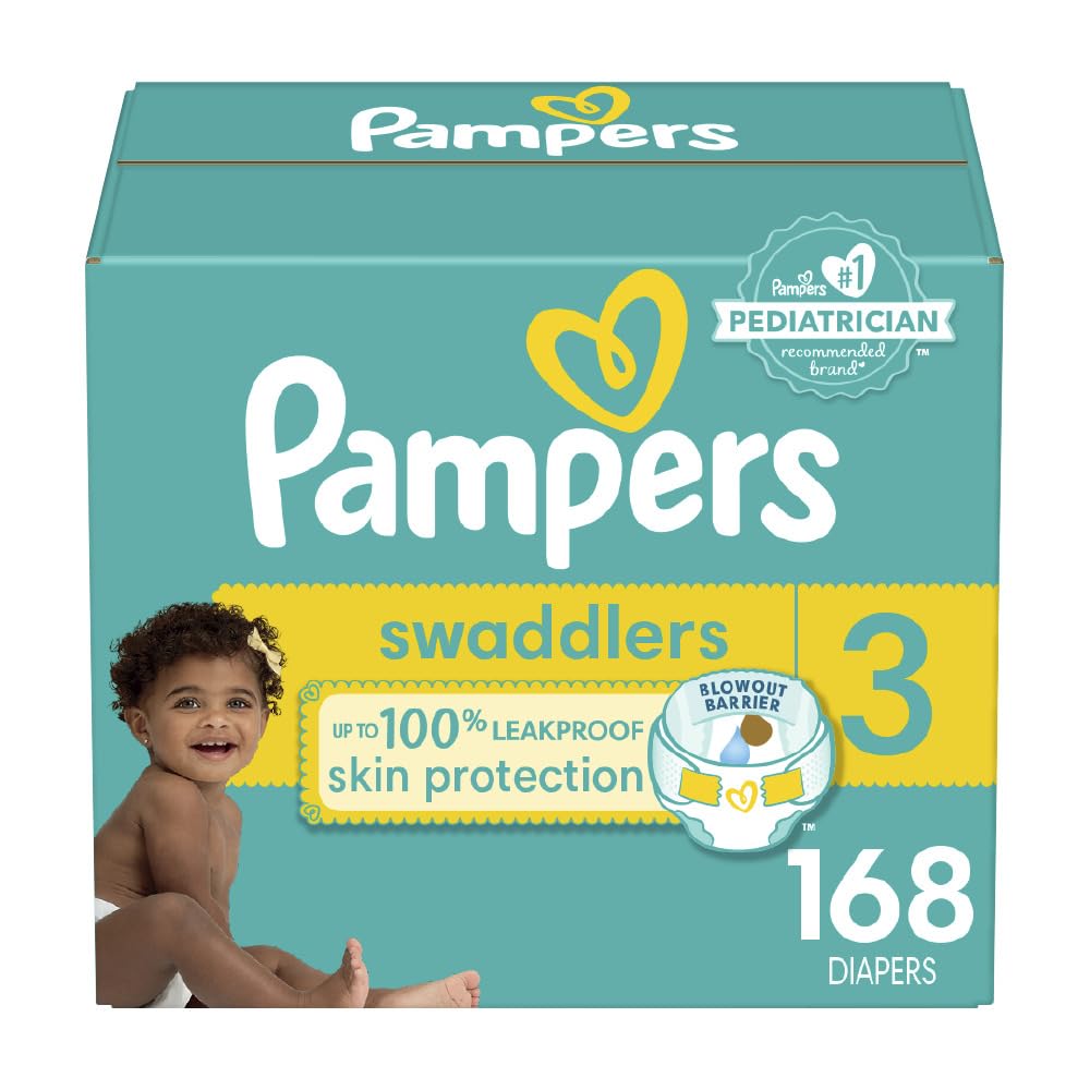 Diapers Size 3, 168 Count - Pampers Swaddlers Disposable Baby Diapers (Packaging & Prints May Vary)