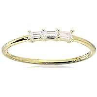 Amazon Essentials Baguette Cubic Zirconia 3-Stone Dainty Demi Fine Stacking Ring in Sterling Silver (previously Amazon Collection)