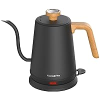 Gooseneck Electric Kettle with Thermometer， Black Electric Kettle 1L with Auto Shut-Off，1000W Hot Water Kettle of Stainless Steel， Pour Over Kettle for Coffee & Tea