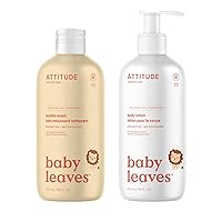 Bundle of ATTITUDE Bubble Body Wash for Baby and Body Lotion for Baby, EWG Verified, Dermatologically Tested, Plant and Mineral-Based, Vegan, Pear Nectar, 16 Fl Oz