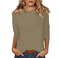 Raglan Popular Holiday Tees for Womens 3/4 Sleeve Work Comfort Slim Fit Blouse Women's Coloured Thin Patchwork Beige M