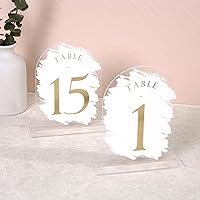 UNIQOOO White Painted Arch Wedding Table Numbers with Stands 1-15, Gold Foil Printed 5x7 Acrylic Signs and Holders, Perfect for Centerpiece, Reception, Decoration, Party, Anniversary, Event