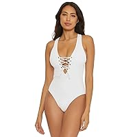 Becca by Rebecca Virtue womens Modern Edge Gia Lace-up Plunge One-piece
