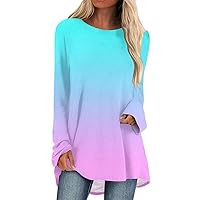 Fall Long Sleeve Shirts for Women Dressy Casual Pullover Crewneck Sweatshirts Loose Blouse Printed Tunic Tops