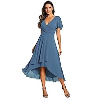 Ever-Pretty Women's A Line V Neck Ruffle Sleeves Pleated High Low Formal Dresses 02084
