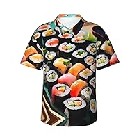 Sushi Men's Casual Button-Down Hawaiian Shirts â€“ Funky Tropical Summer Outfits â€“ Retro Printed Beach Wear for Men