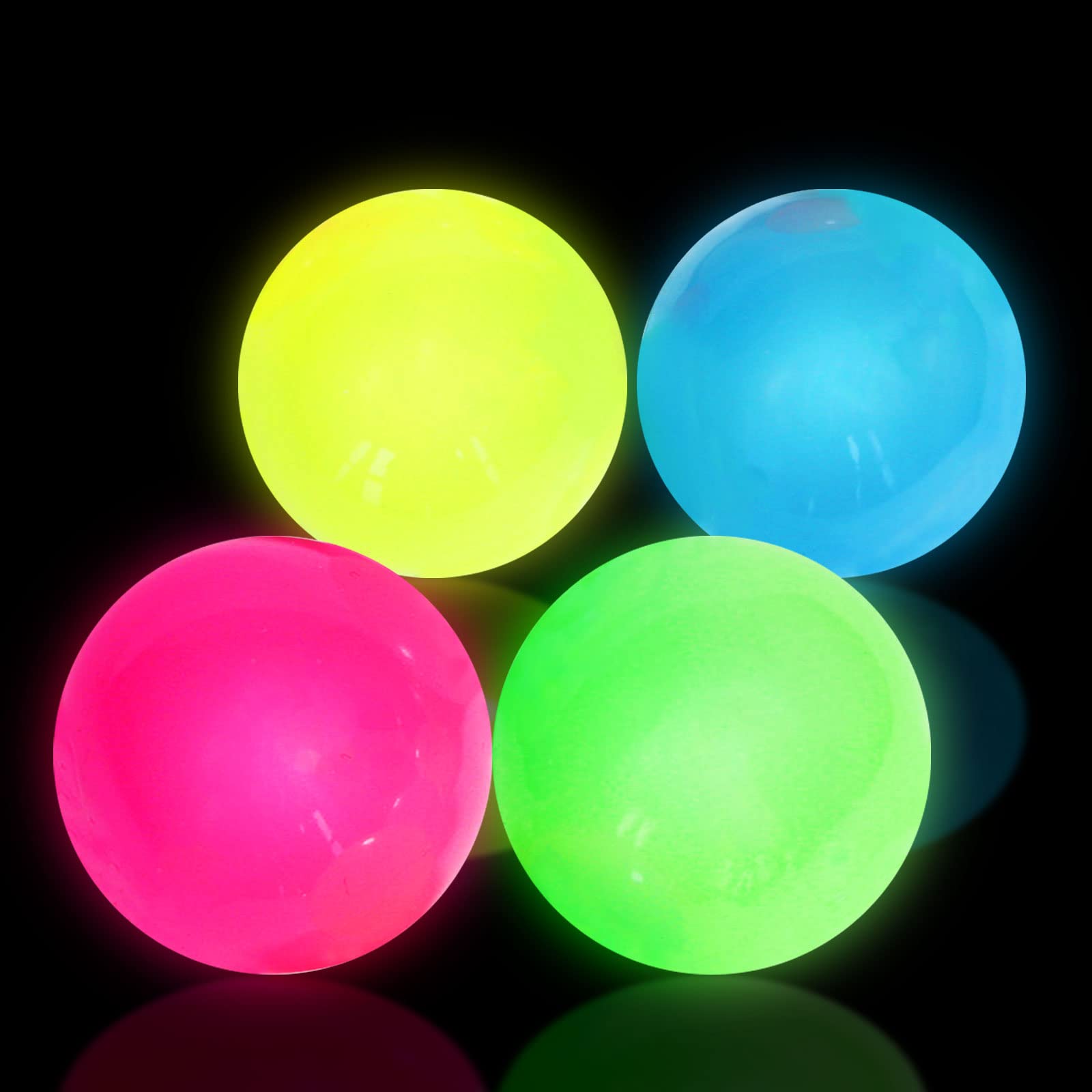 4 Pcs Ceiling Balls Glowing Sticky Balls, Stress Balls Glow in The Dark Toys Stick to The Ceiling, Luminous Stress Relieving Balls Fun Decompression Fidget Toy for Kids and Adults Anxiety Pressure